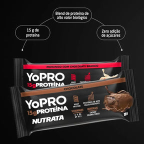 Barra YoPro Morango com Chocolate Branco Nutrata | Display 12x55g
