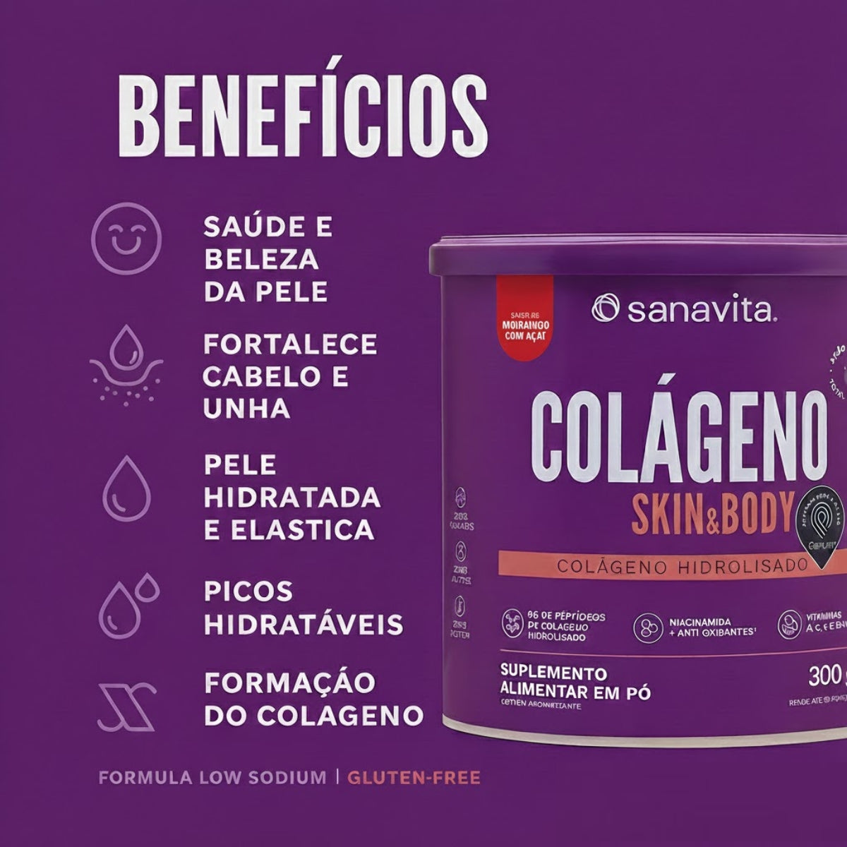 Colágeno Skin & Body Sanavita Cranberry 300g