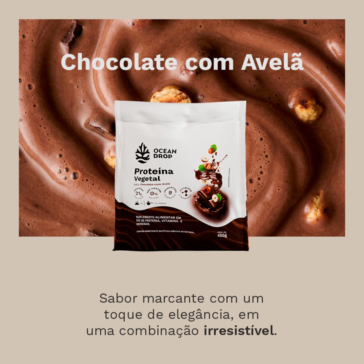 Proteína Vegetal Chocolate com Avelã Ocean Drop | 450g