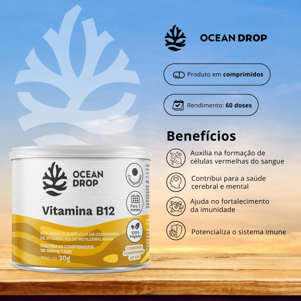 Vitamina B12 500mg Ocean Drop | 60 tablets