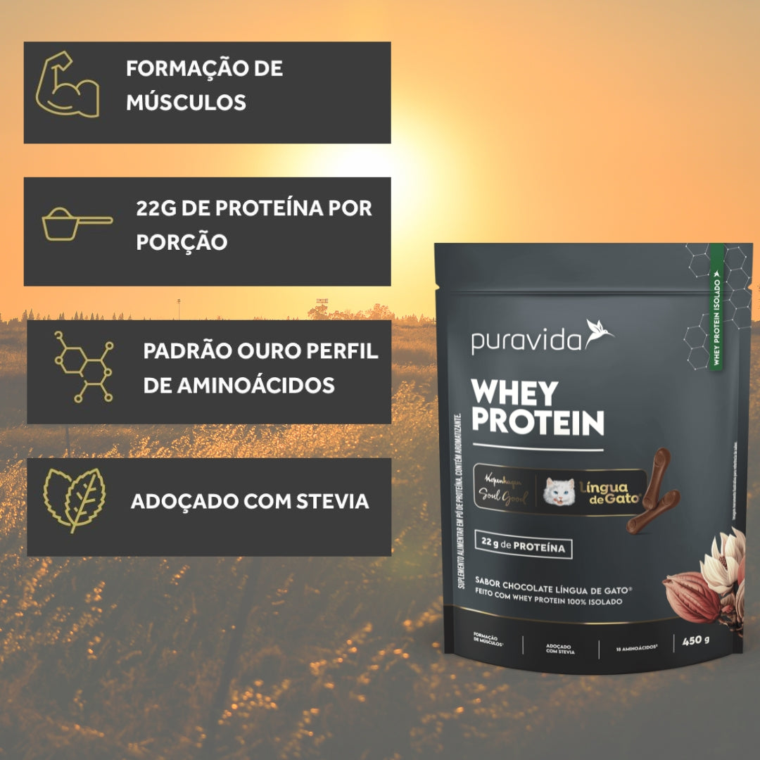 Whey Protein 100% Isolado Chocolate Língua de Gato Puravida | 450g