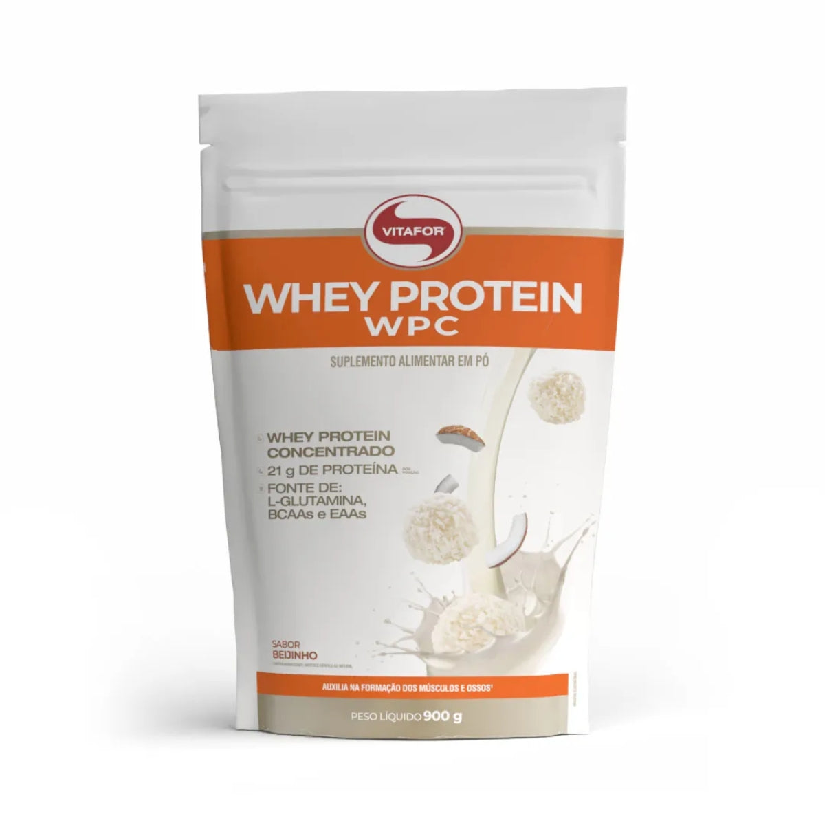 Whey Protein WPC Sabor Beijinho Vitafor | Sachê 900g