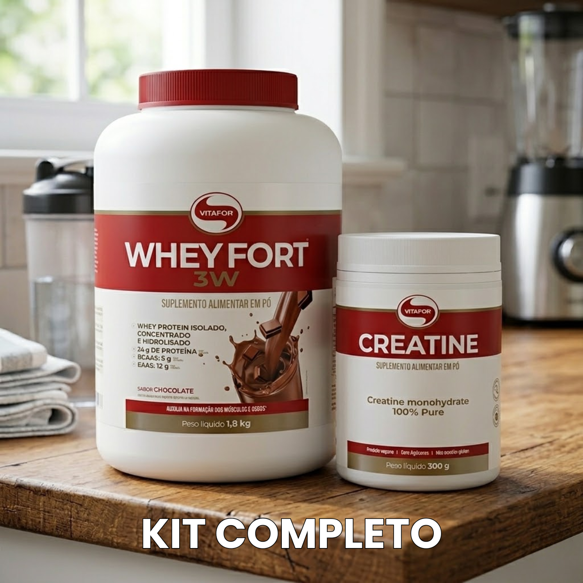 Whey Fort Chocolate (1,8kg) + Creatina (300g) – Vitafor