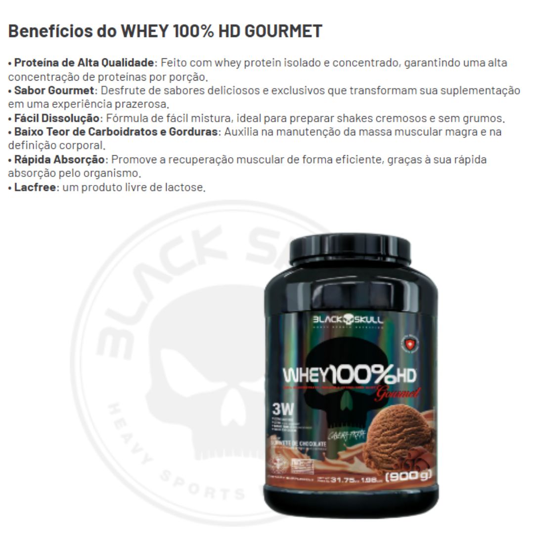 Whey 100%HD Gourmet Black Skull Sorvete de Chocolate | 900g