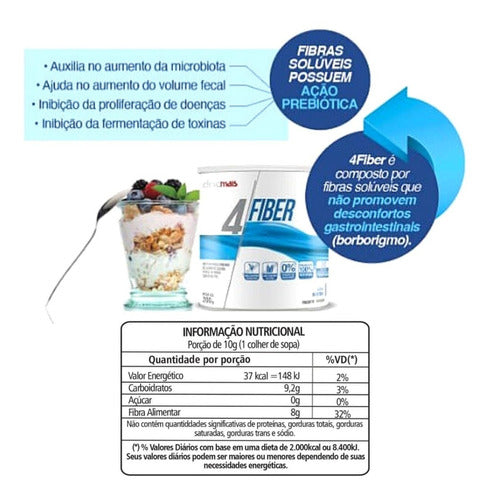 Kit | 3x 4 Fiber Suplemento Alimentar com Fibras ClinicMais | 200g
