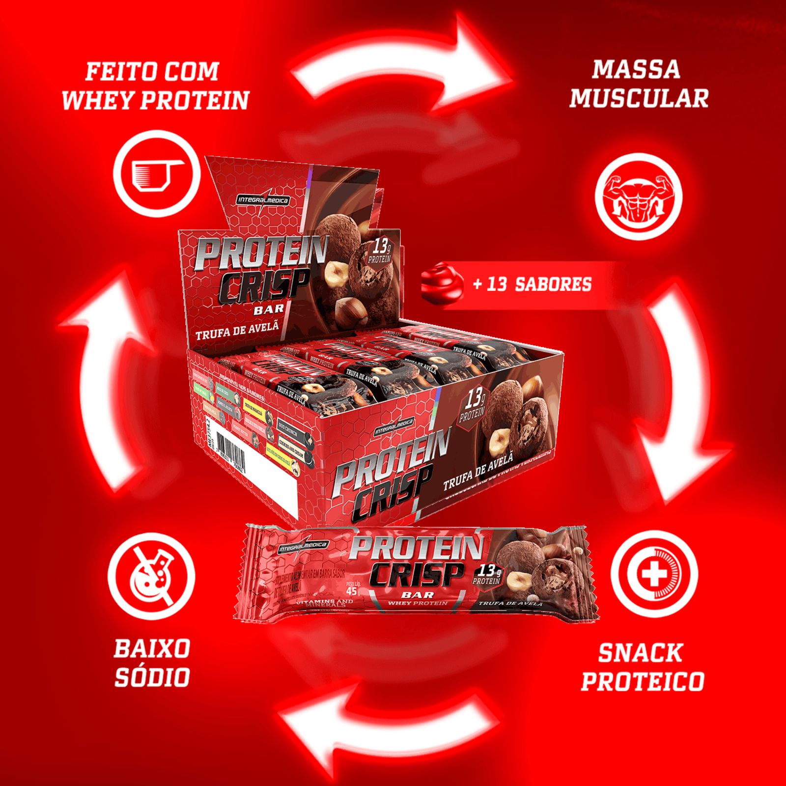 Barra Protein Crisp Bar Trufa de Avelã Integralmedica | 12x45g