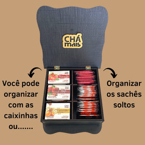 Kit | Caixa De Chá Preta Articulável com 6 Divisórias + 6 Chás | Chámais