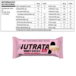 Barra Whey Grego Morango com Chantilly Nutrata | 12x40g