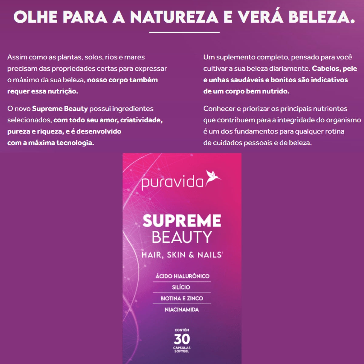 Supreme Beauty Hair, Skin & Nails Puravida | 30 cápsulas