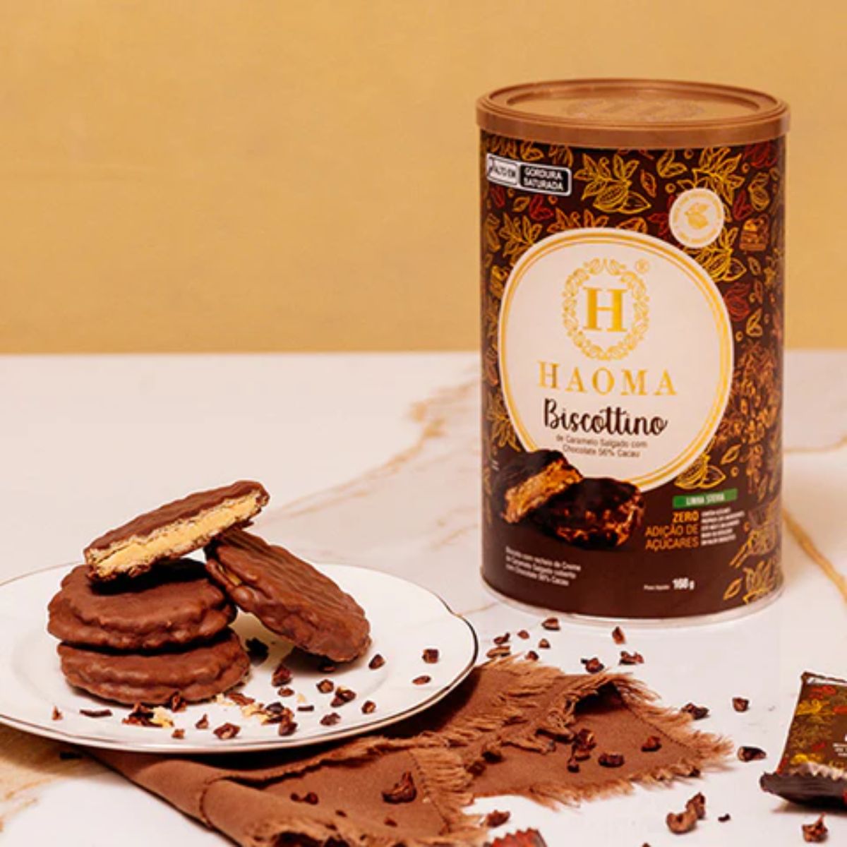 Biscottino Caramelo Salgado Chocolate 56% Cacau Haoma Linha Stevia | 168g
