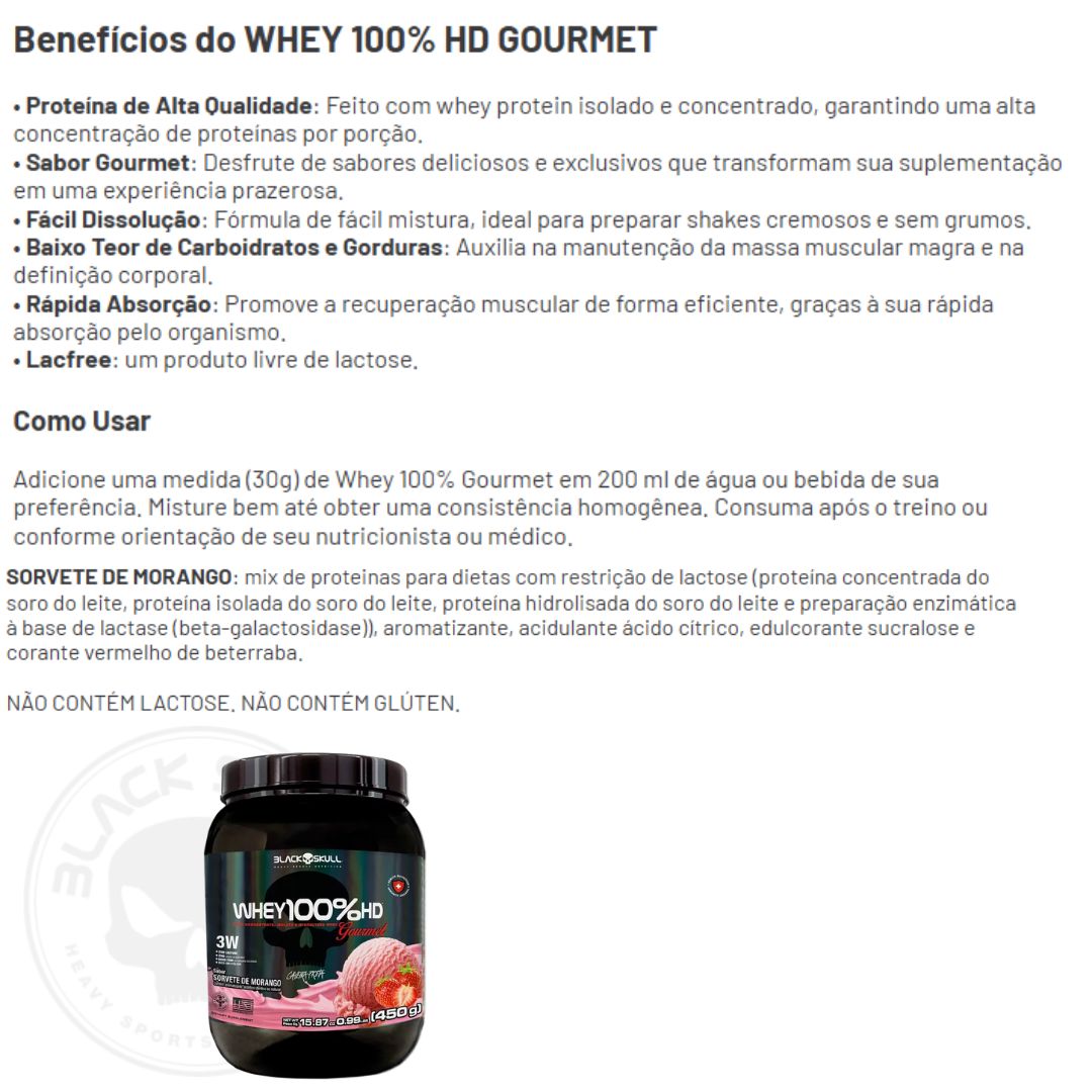 Whey 100%HD Gourmet Black Skull Sorvete de Morango | 450g