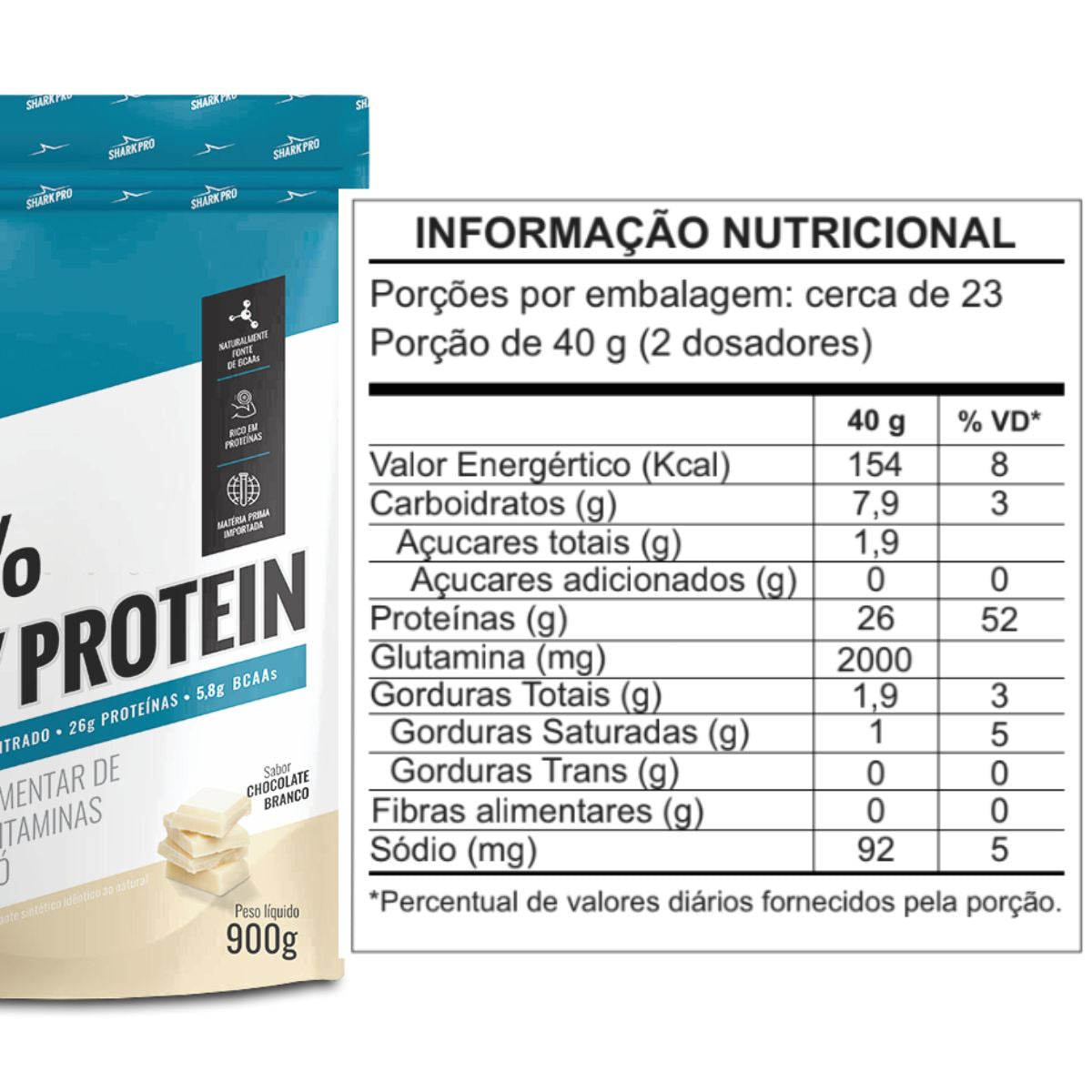 100% Whey Protein Chocolate Branco Shark Pro | Refil 900g