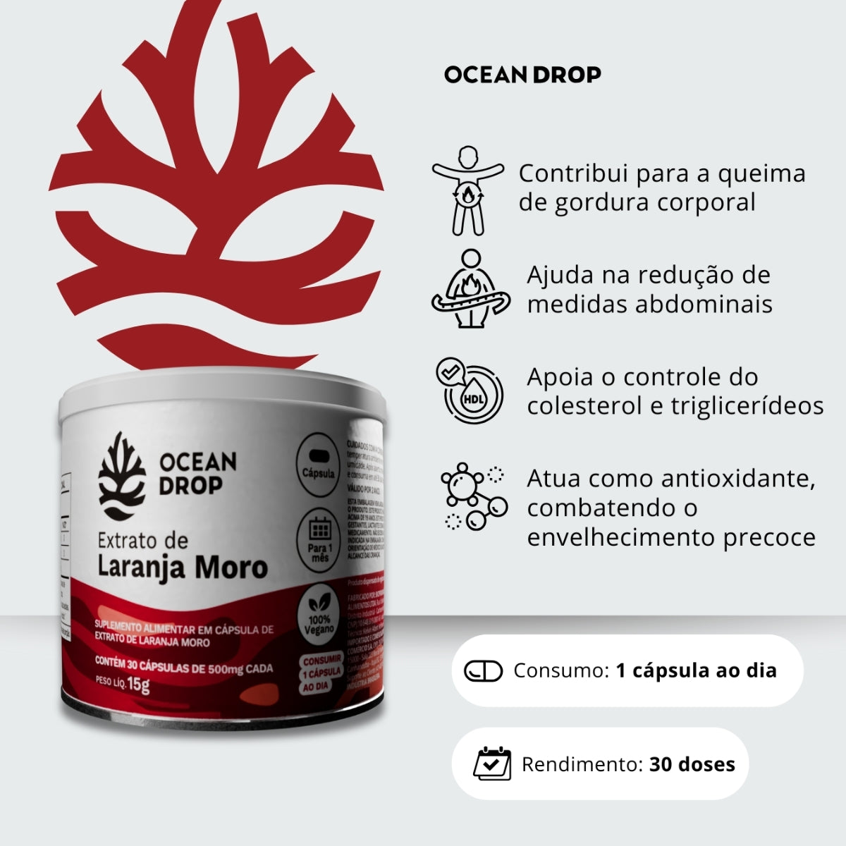 Extrato de Laranja Moro 500mg Ocean Drop | 30 cápsulas