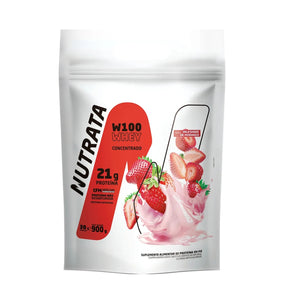 W100 Whey Concentrado Milkshake de Morango Nutrata | Refil 900g