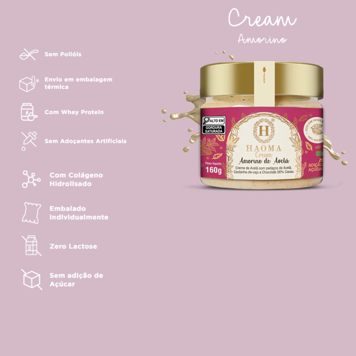 Haoma Cream Creme com Stevia Amorino de Avelã | 160g