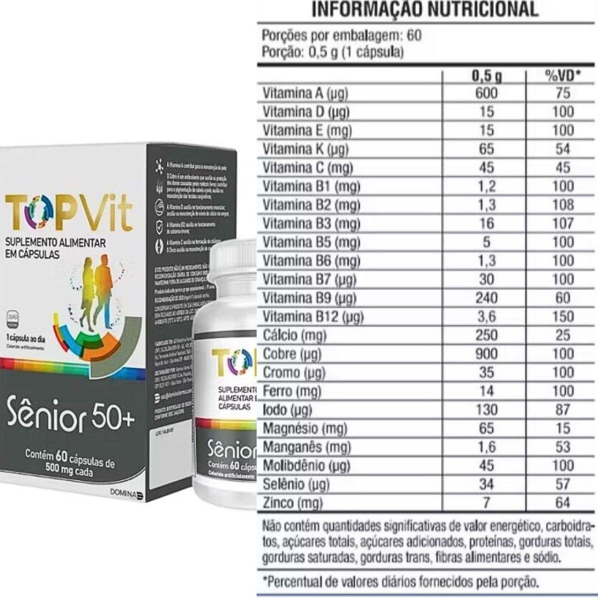 Kit 2x Multivitamínico TopVit Sênior 50+ Domina Farma | 60 cápsulas