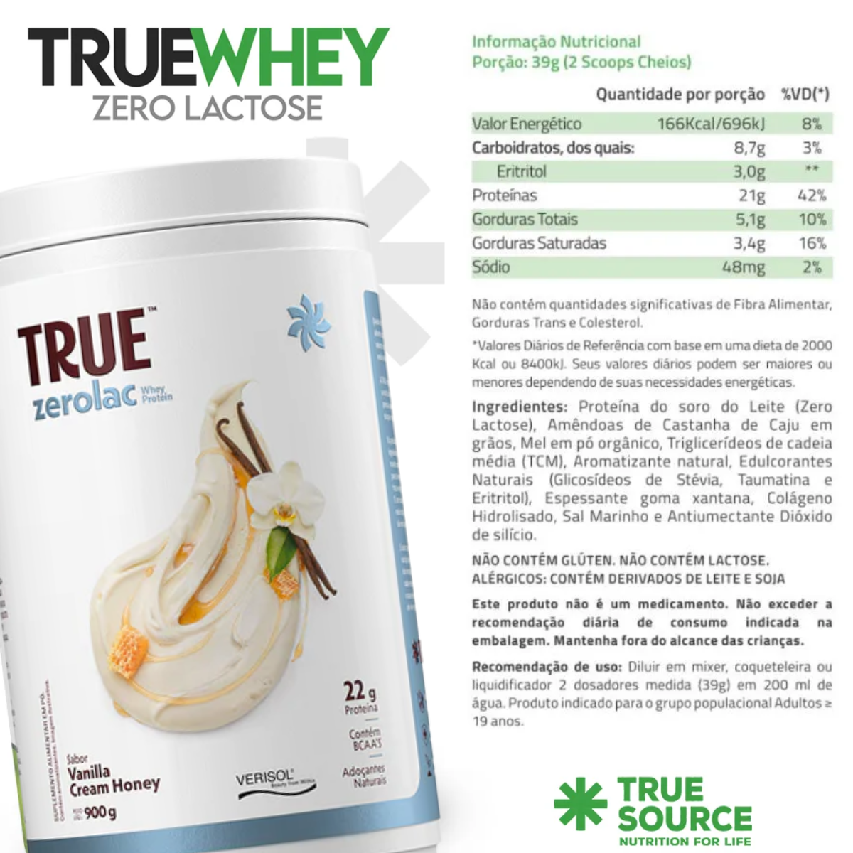 True Whey Zero Lactose Vanilla Cream Honey | 900g