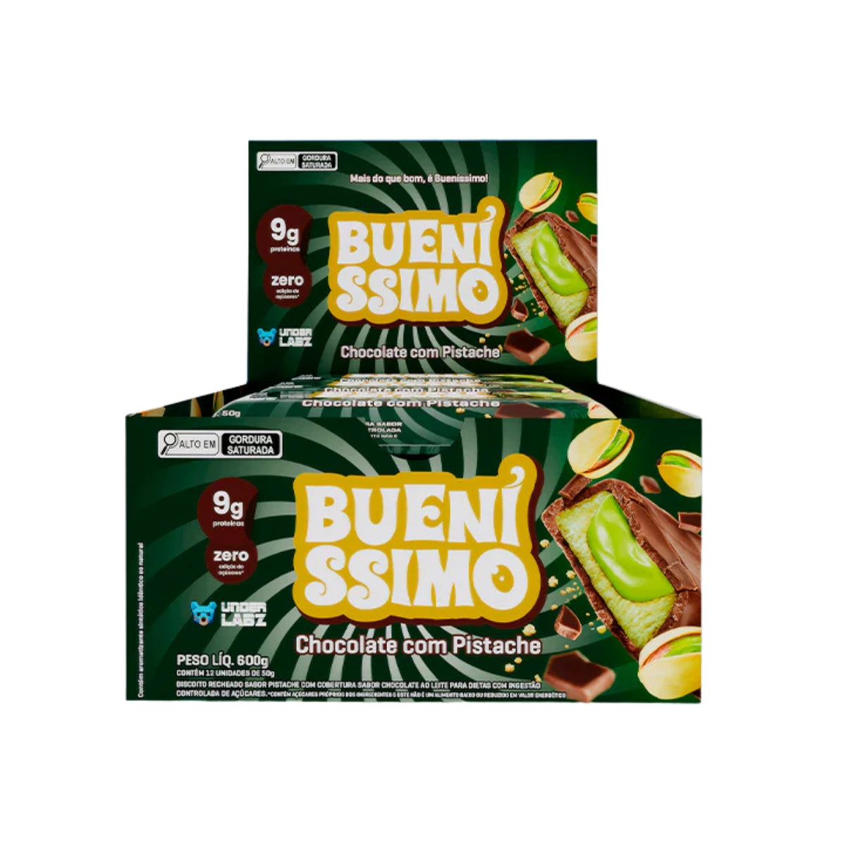 Barra Bueníssimo Chocolate com Pistache Under Labz | 12x50g