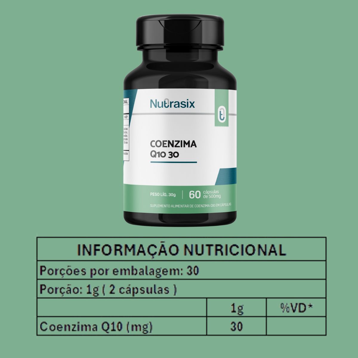 Coenzima Q10 30mg Coq-10 Ubiquinona Nutrasix | 60 cápsulas