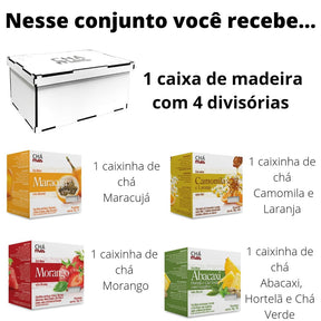 Kit | Caixa De Chá Em Madeira + 4 Caixinhas de Chá Sachê | CháMais