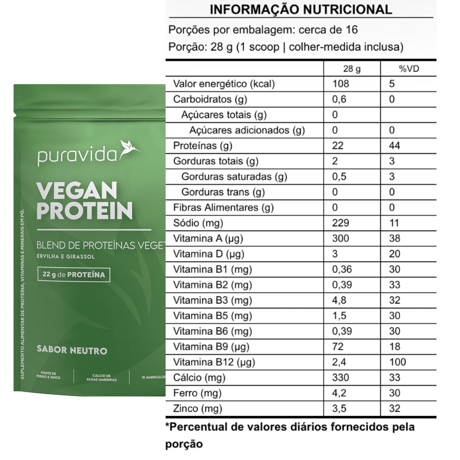 Vegan Protein Puravida Blend de Proteínas Vegetais Sabor Neutro | 450g