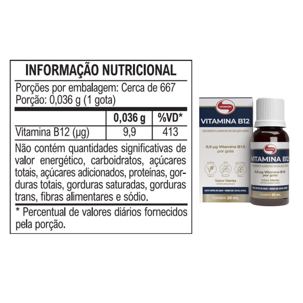 Vita B12 Gotas Sabor Menta Vitafor | 20ml