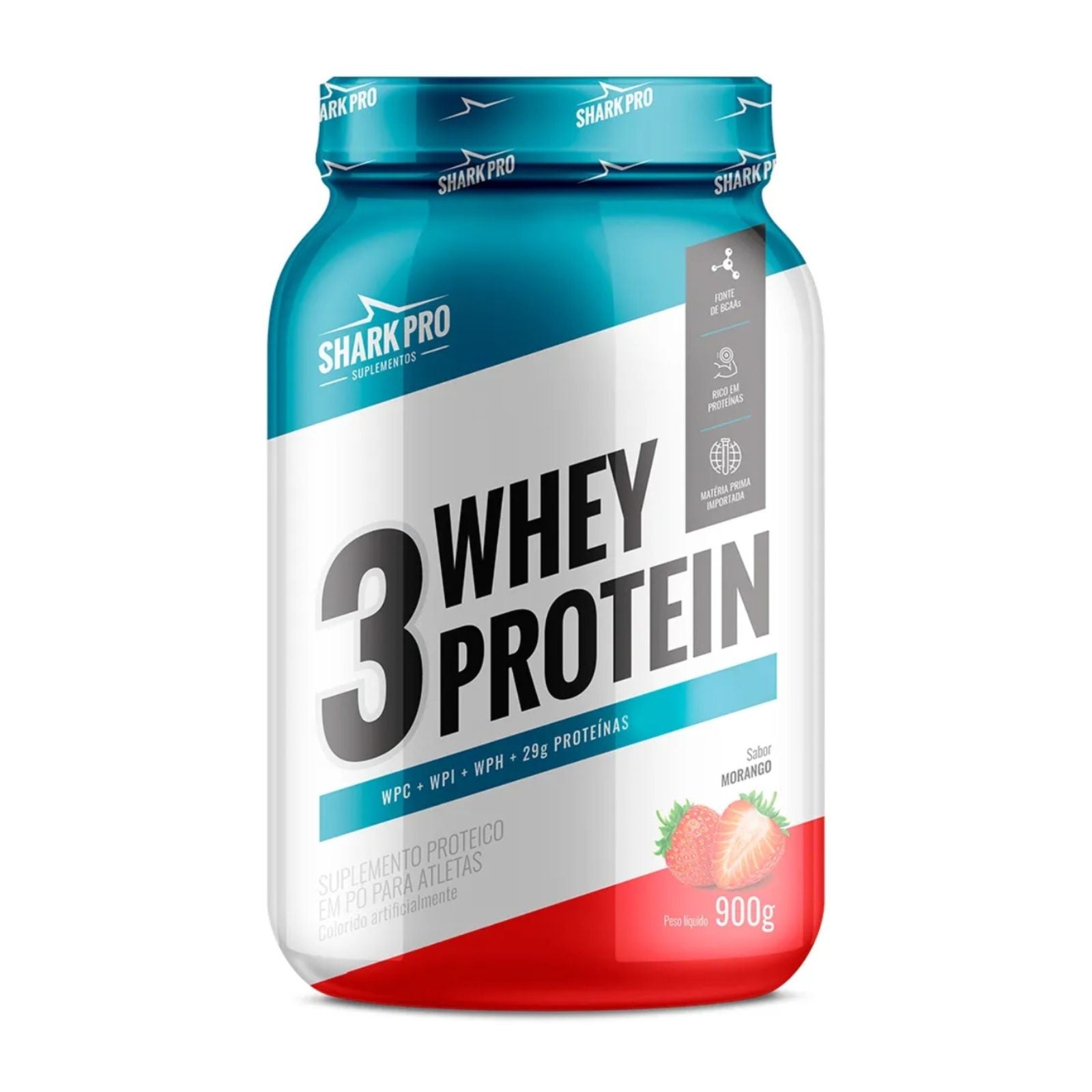 Whey Protein 3W Shark Pro Morango | 900g