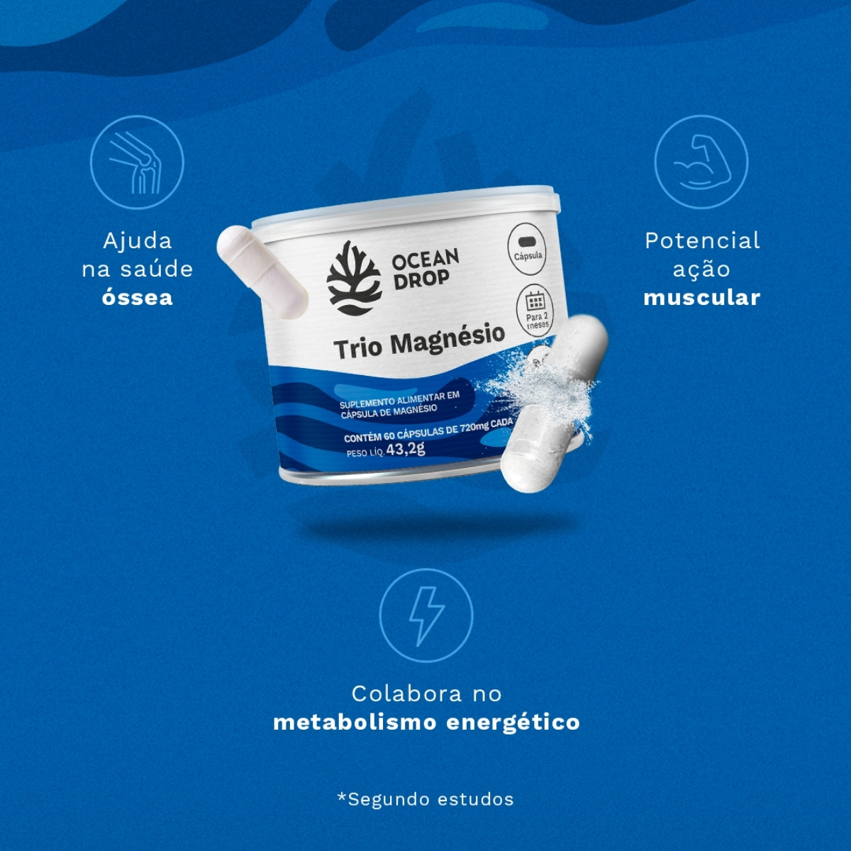 Trio Magnésio 720mg Ocean Drop | 60 cápsulas