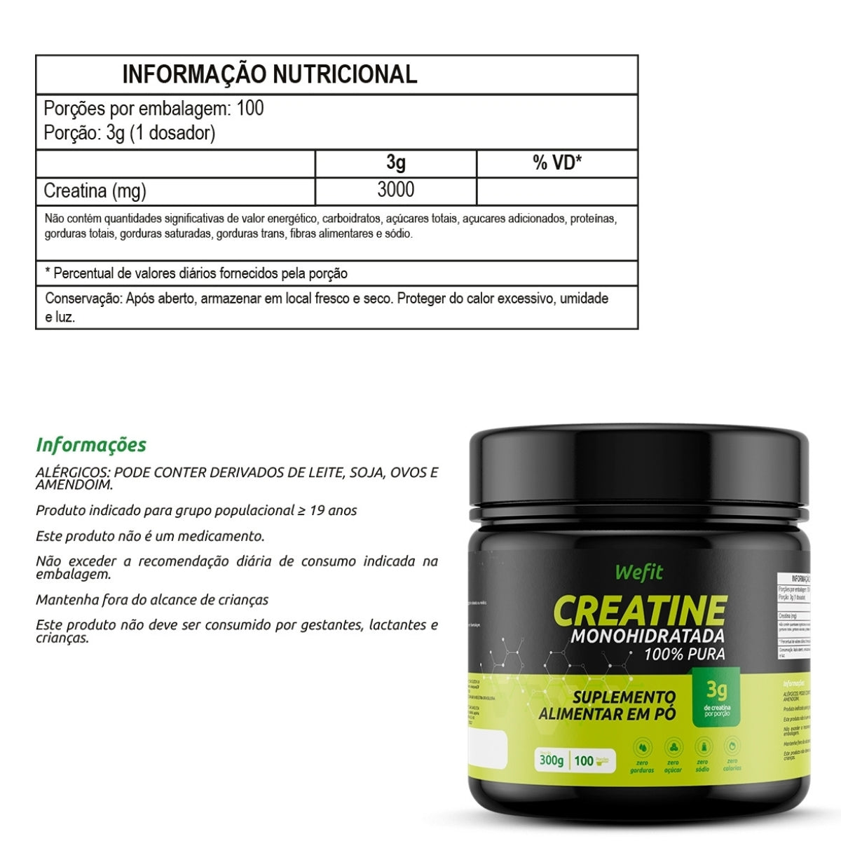 Creatina Monohidratada 100% Pura Wefit | 300g