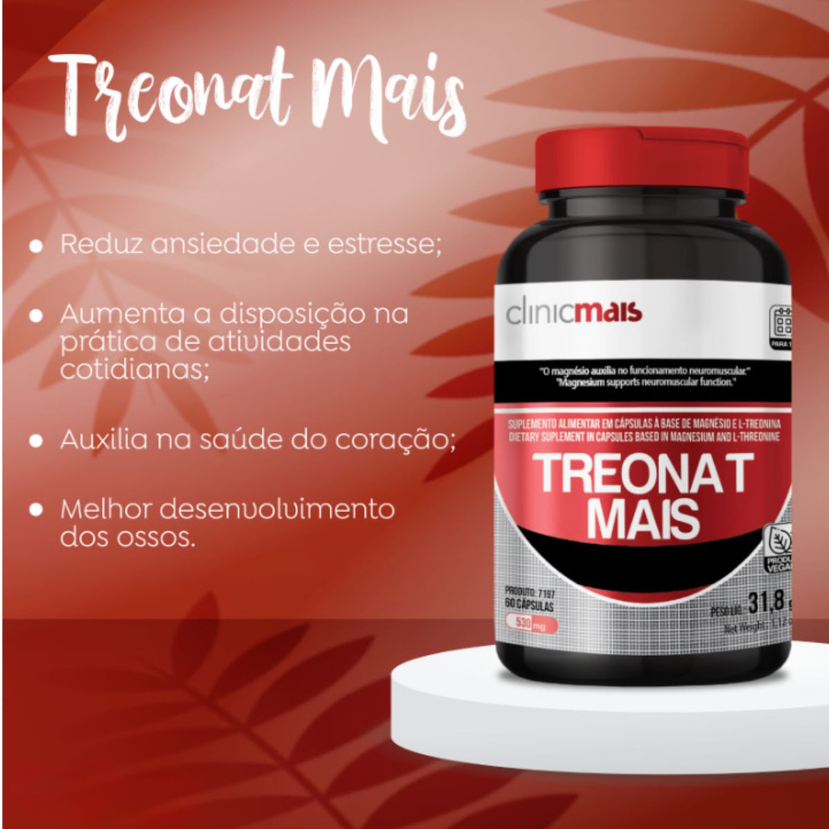 Treonat Mais | Magnésio + L-treonina |Clinicmais | 60 cápsulas
