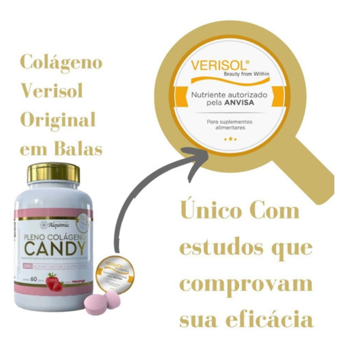 Pleno Candy Colágeno Verisol | 60 Balas Sabor Morango