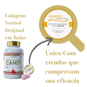 Pleno Candy Colágeno Verisol | 60 Balas Sabor Morango
