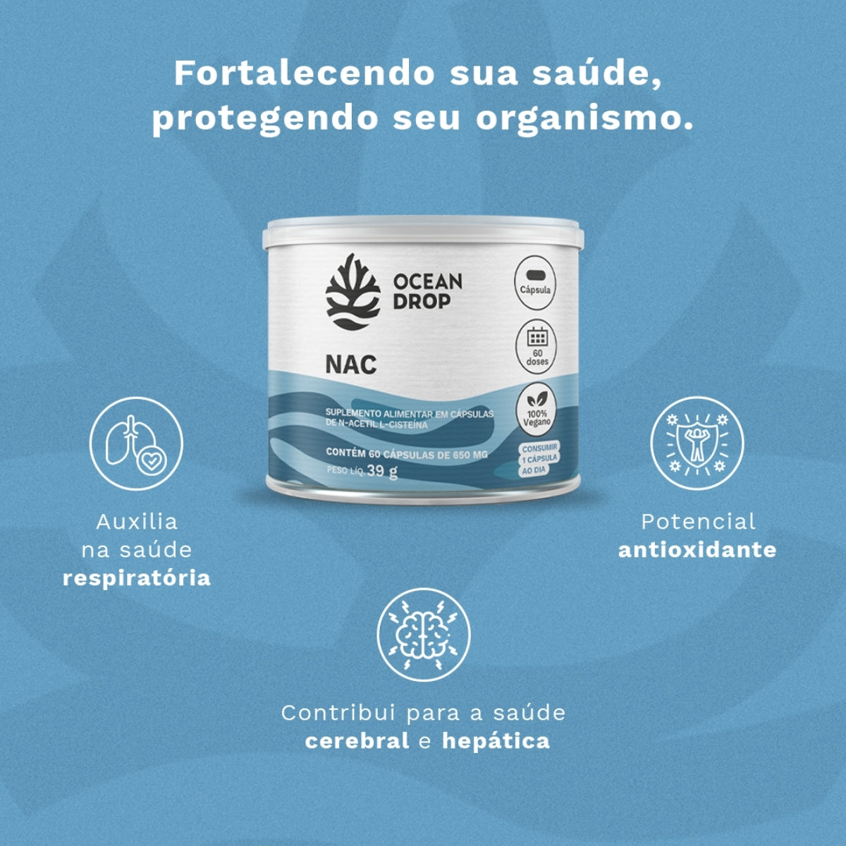 NAC L-Cisteína 500mg Ocean Drop | 120 cápsulas