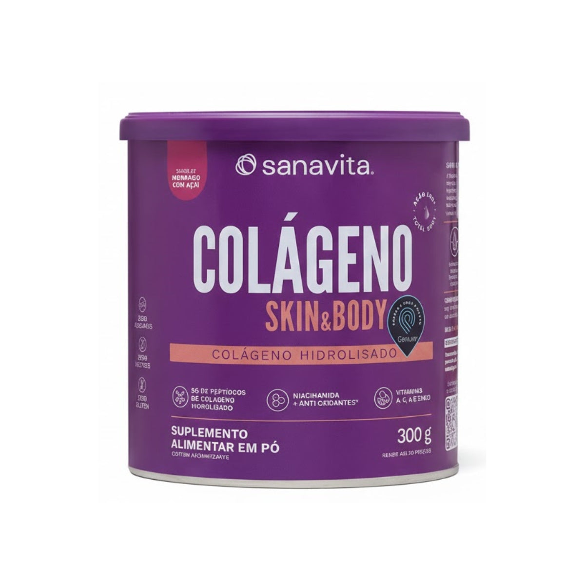 Colágeno Skin & Body Sanavita Morango com Açaí 300g