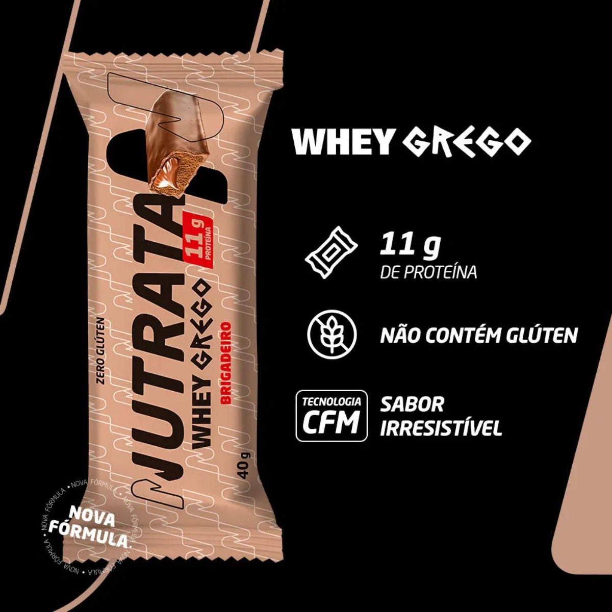 Barra de Proteína Whey Grego Brigadeiro Nutrata | 12x40g