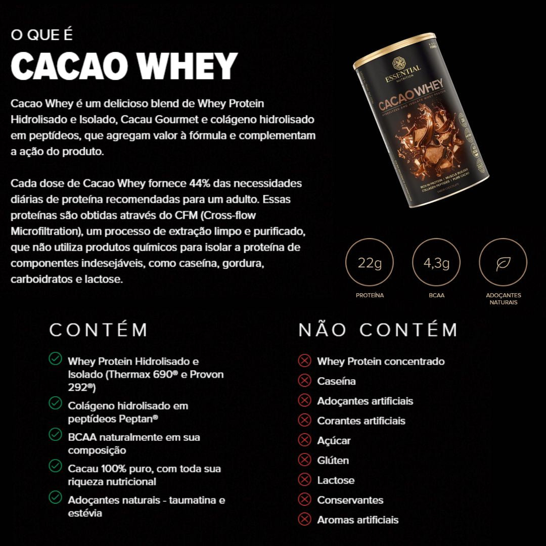 Cacao Whey Essencial Nutrition | 420g