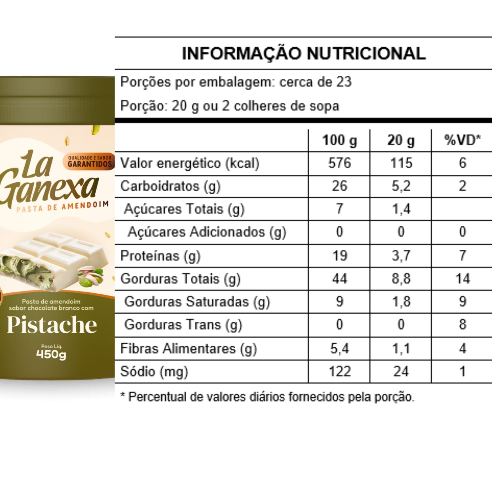 Pasta de Amendoim Chocolate Branco com Pistache La Ganexa | 450g