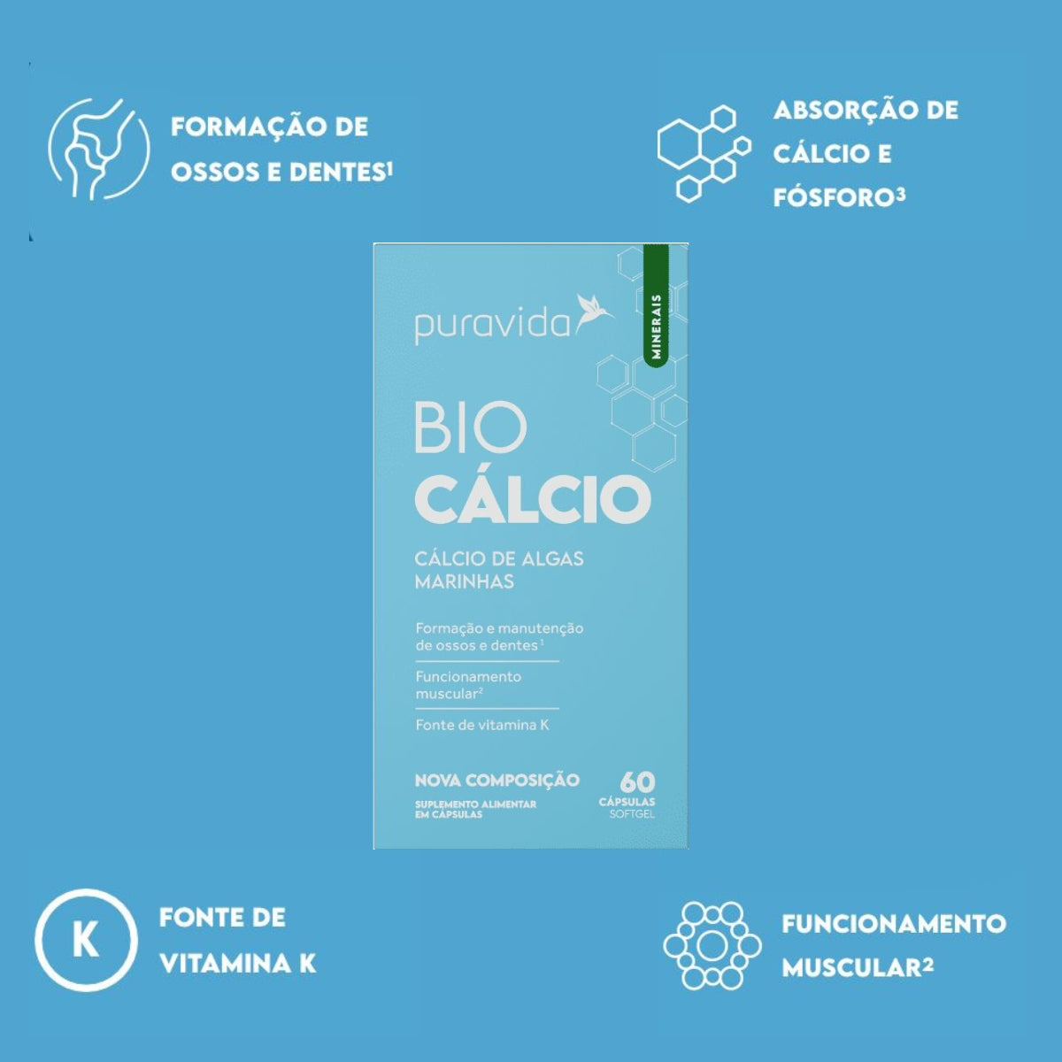 Bio Cálcio Puravida | 60 cápsulas