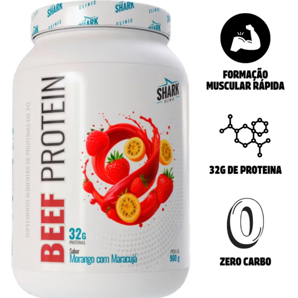 Whey Beef Protein Sabor Morango com Maracujá Shark Pro | 900g