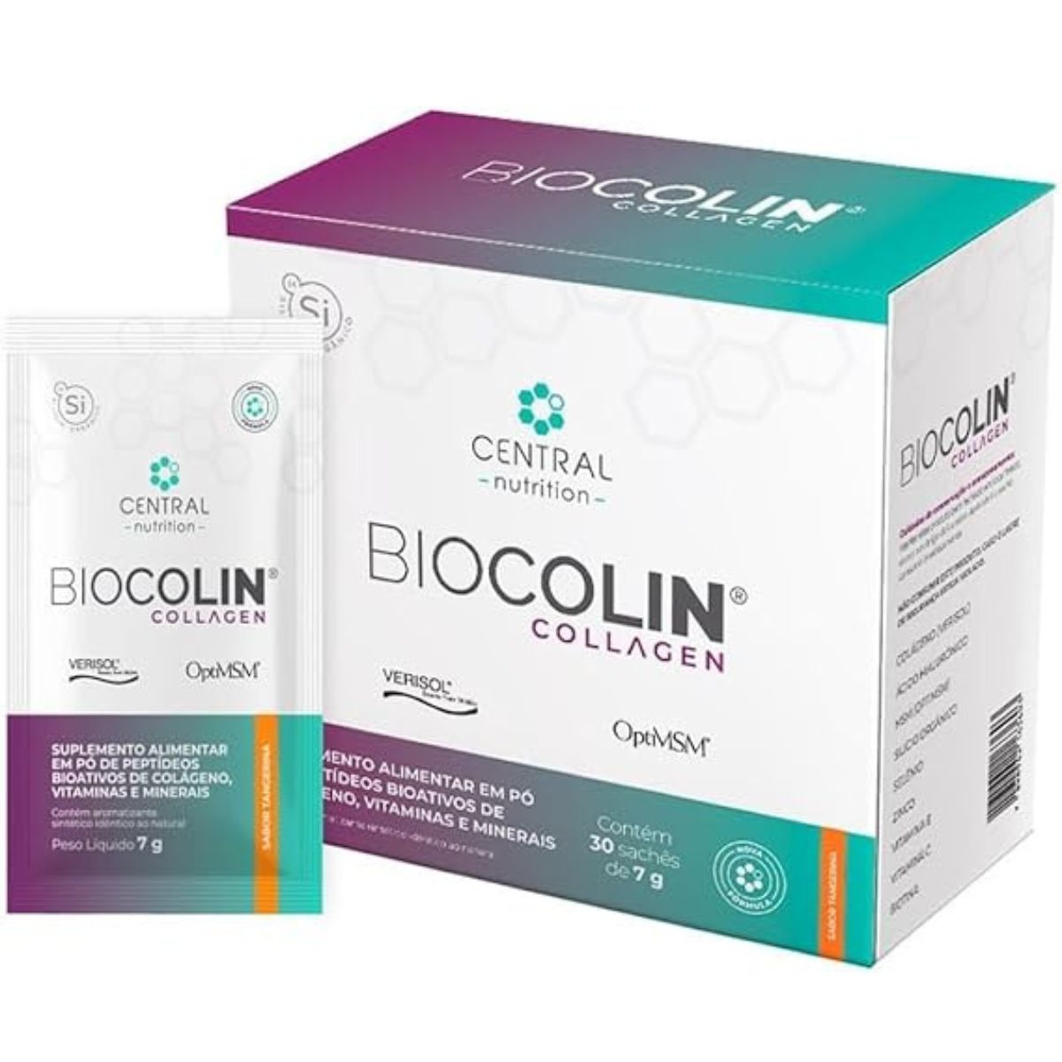 Biocolin Collagen 7g Tangerina Central Nutrition | 30 sachês
