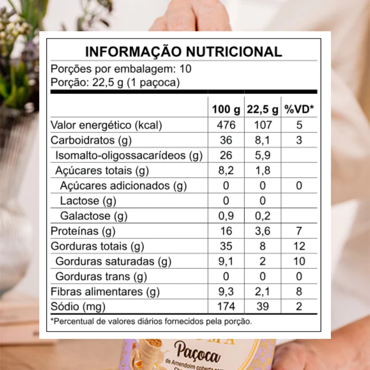 Paçoca  Amendoim com Chocolate Branco Linha Stevia Haoma | 225g