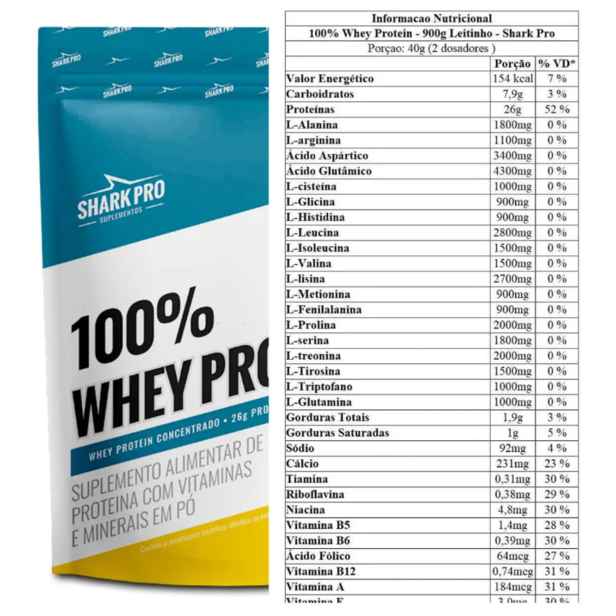 100% Whey Protein Leitinho Shark Pro | Refil 900g
