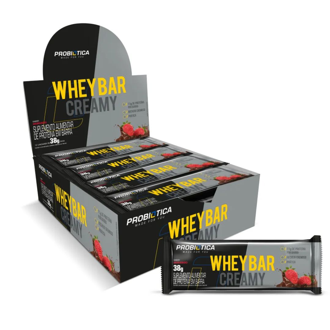 Barra Proteica Whey Bar Creamy Morango Probiotica | 12x38g