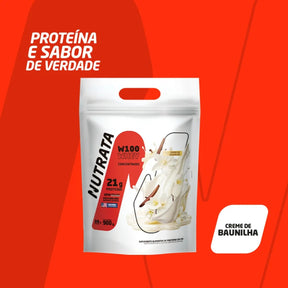 W100 Whey Concentrado Creme de Baunilha Nutrata | Refil 900g