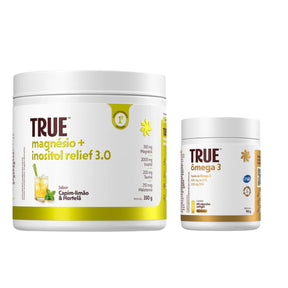 Kit Magnésio Inositol Capim LImão 350g + Ômega 3 True 60 cápsulas