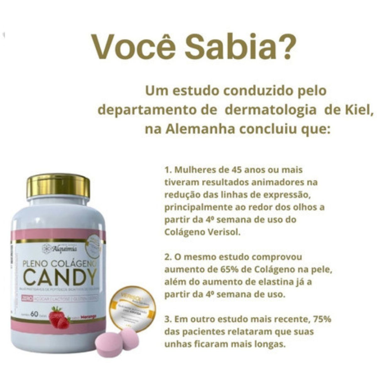 Pleno Candy Colágeno Verisol | 60 Balas Sabor Morango
