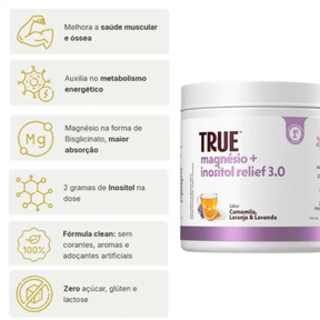 Magnésio + Inositol Relief 3.0 Camomila, Laranja e Lavanda  True | 350g