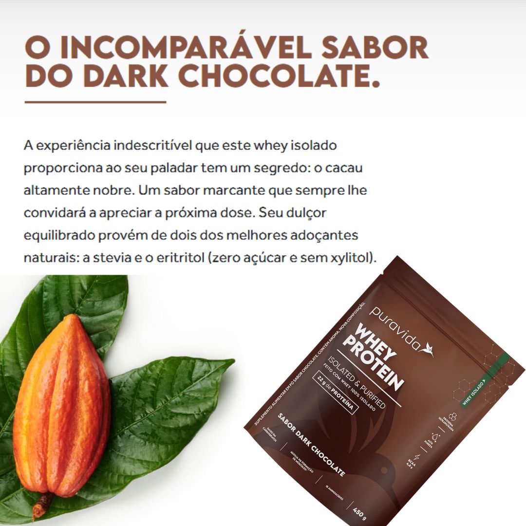 Whey Protein 100% Isolado Dark Chocolate Puravida | 450g