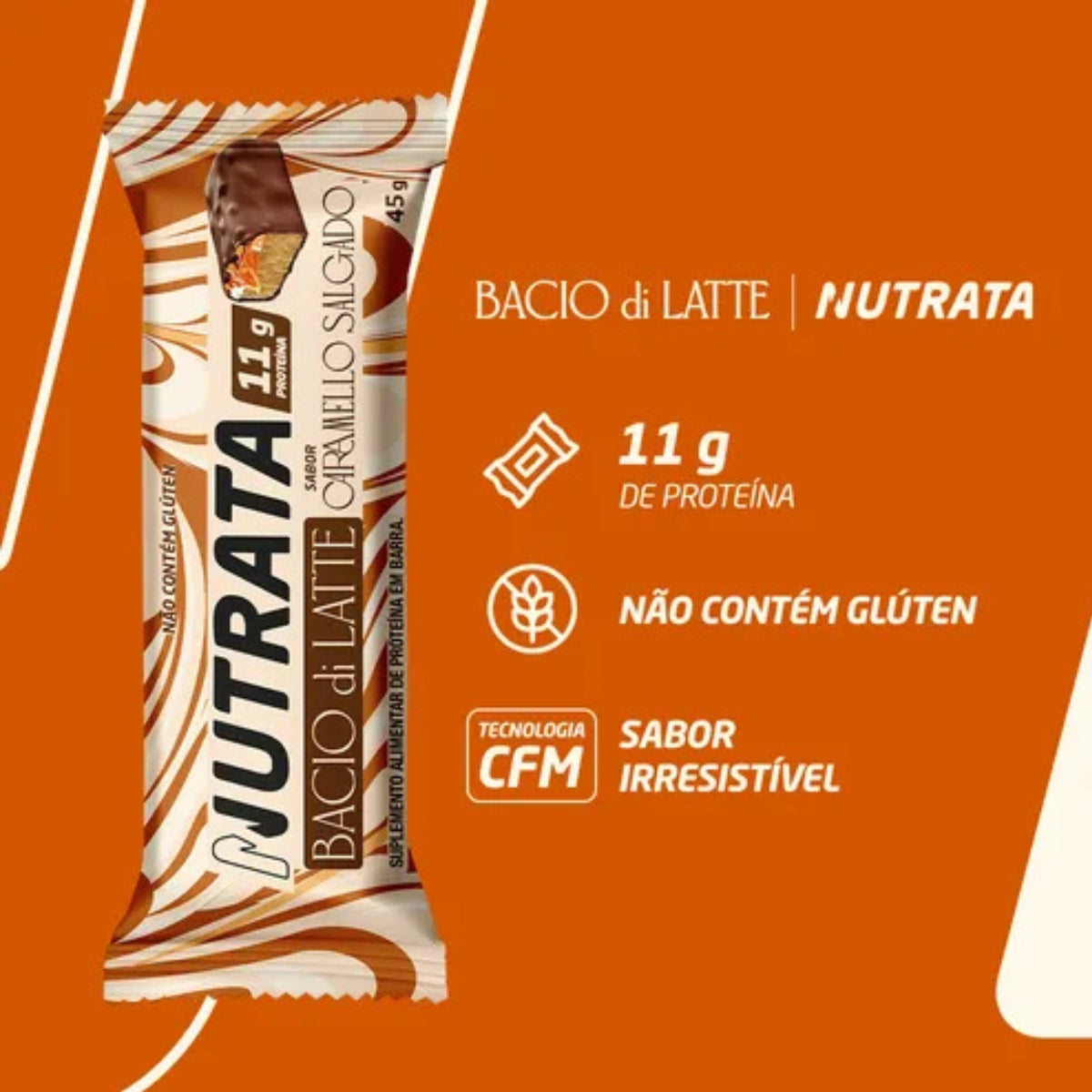 Barra de Proteína Bacio di Latte Caramelo Salgado Nutrata | 12x45g