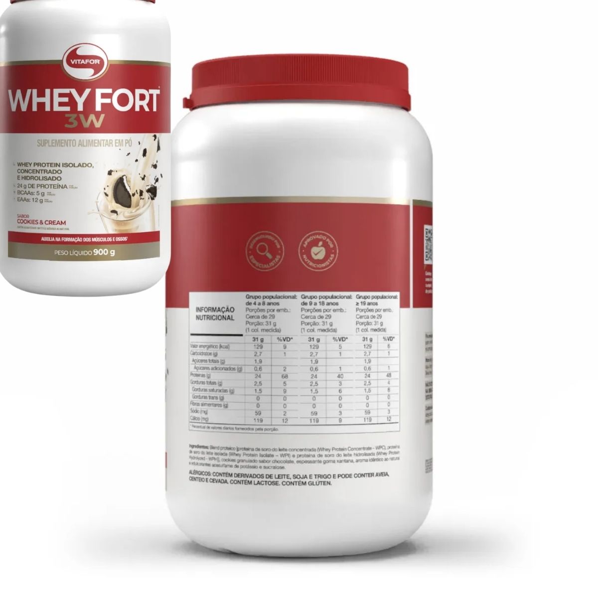 Whey Fort 3W Sabor Cookies & Cream Vitafor | 900g